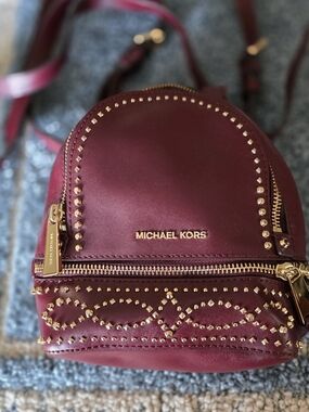 Michael Kors Burgundy Mini Studded Backpack
